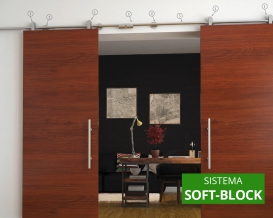 Kit scorrevole porta legno doppia sistema soft-block.