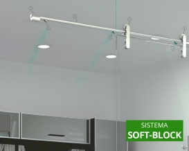 Sliding kit soft-block system single glass door on glass.