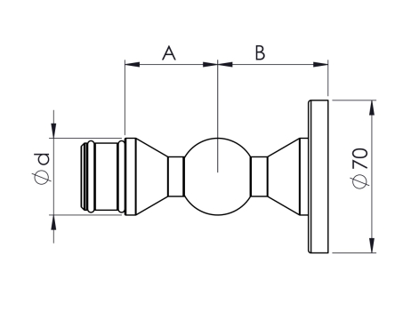 Articulated ball joint TYPE A with wall plate for Ø 35 mm handrail.