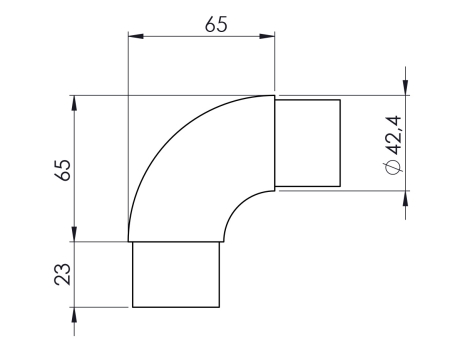 90° reduced elbow male/male for Ø 42,4 mm tube.