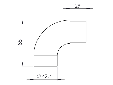 Curva ridotta 90° maschio/femmina per tubo Ø 42,4 mm.