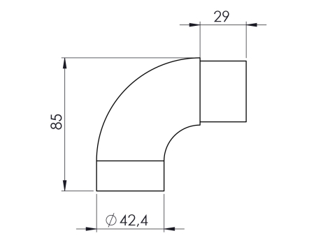 90° reduced elbow male/female for Ø 42,4 mm tube.