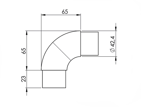 Curva ridotta 45°+45° registrabile tramite rotazione per tubo Ø 42,4 mm.