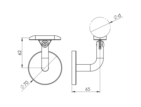 Supporto a mensola per corrimano Ø 42,4 mm a parete.