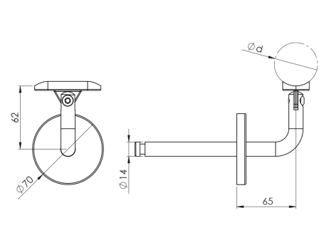 Saddle support for Ø 42,4 mm handrail to mount on drywalls.