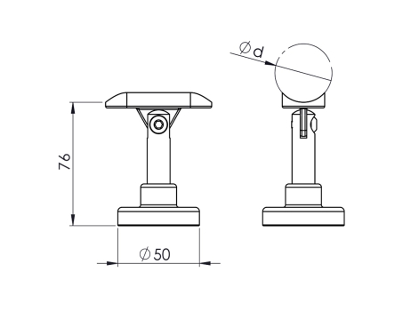 Mid-section support for Ø 35 mm on the wall handrail.