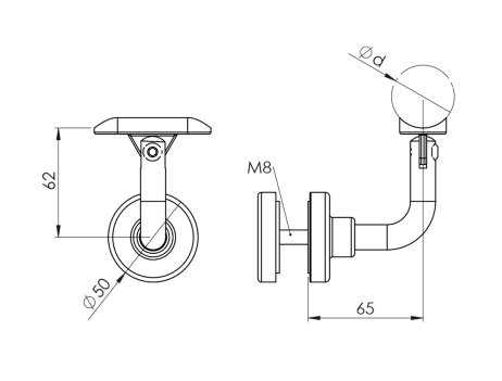 Supporto a mensola per corrimano Ø 35 mm da installare su vetro.